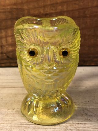 Vintage Imperial Ig - N Yellow Carnival Glass Owl Shaped Creamer
