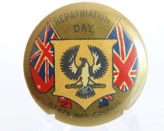 Vintage Tin Badge Pin Back Repatriation Day State War Council Exc Cond 55