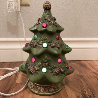 Vintage Napco Napcoware Ceramic Christmas Tree Light Up Green Retro Collectible