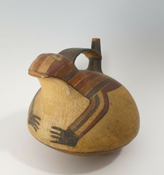 Pre - Columbian Style Nazca Polychrome Spout Bridge Stirrup Pottery Vessel Whistle