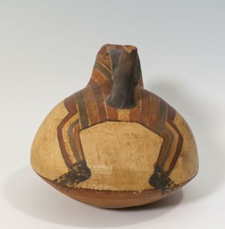 Pre - Columbian Style Nazca Polychrome Spout Bridge Stirrup Pottery Vessel Whistle 3