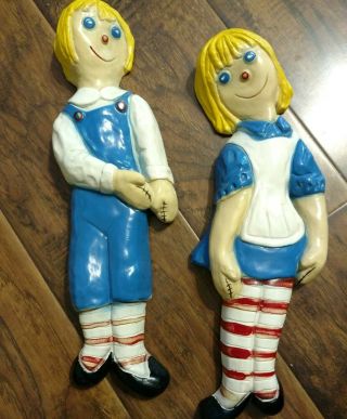 Vintage Raggedy Ann And Andy (like) Chalk Wall Plaques