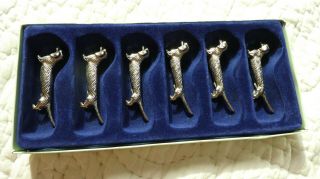 Box Of 6 Vintage French Daschund Silver Plate Knife Rests Cutlery Table Setting