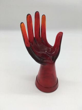 Vintage Deep Red Glass Hand Figurine Ring Holder Organizer 8 " Tall
