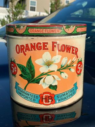 Rare Orange Flower Cigar Tin Advertising Sign Country Store Tobacco