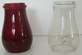 Vintage Rr Railroad Glass Globes - (2) - 1 Ruby & 1 Clear