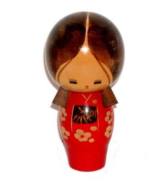 Japanese Vintage Wood Kokeshi Doll Adorable Little Girl W/ 2 Cute Pony Tails