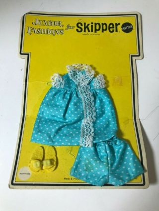 Vintage Junior Fashions For Skipper Blue Polka Dot Pajama Set With Slippers A003