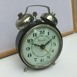 Vintage Mechanical Alarm Clock Double Bells Russian Vityaz Vitiaz Soviet Ussr