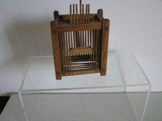 Early Handmade Chinese Lucky Cricket Cage Wood With Wire Handle 4 " X 5 " X 3 "