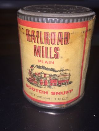 Vintage Railroad Mills Scotch Snuff Tin Paper Label Helme Tobacco