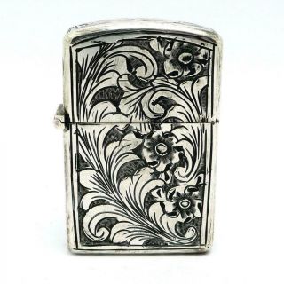 Vintage 1960s Italian Hand Chased 800 Silver Lighter Case With Zippo Insert