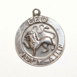 Leo The Lion Zodiac Sterling Silver Vintage Bracelet Charm Pendant,  1.  7g
