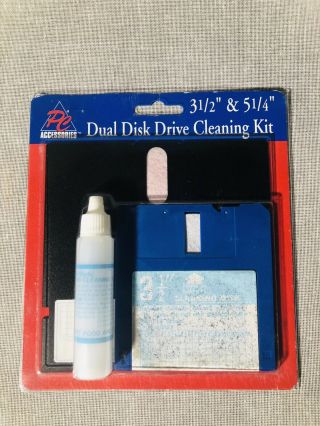 Vintage Dual Computer Disk Drive Cleaning Kit 3 1/2 " & 5 1/4”