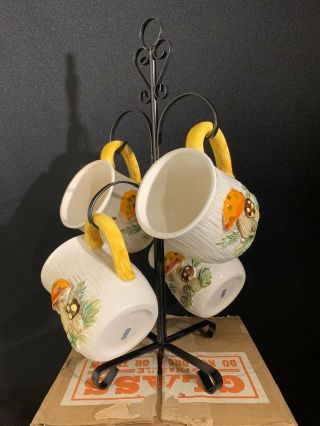 Vintage Sears & Roebuck Merry Mushroom Coffee Mug Tree W/coffee Mugs Retro