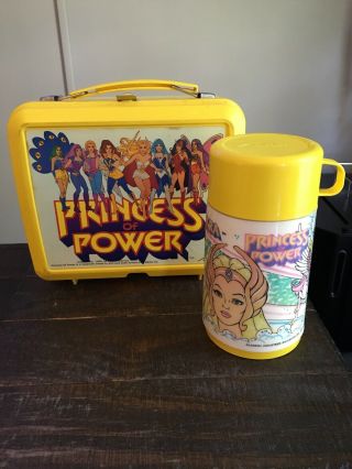 Vintage She - Ra Princess Of Power Lunch Box W/ Thermos Aladdin 1985 He - Man Yellow