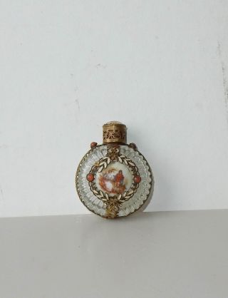 Antique Czech Glass Perfume Bottle Cameo Carnelian Mini Filigree Enamel