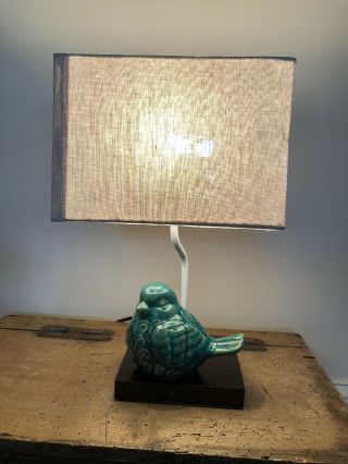 Mid Century Small Lamp W/ceramic Bird,  Dark Turquoise/teal