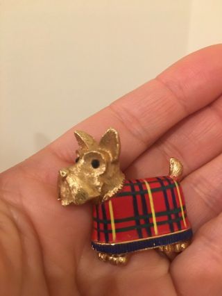 Vintage Gold Tone JJ Signed Scottie Dog In Colorful Coat Pin Brooch,  Terrier,  Red 3
