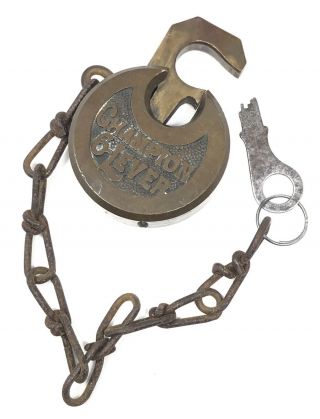 Antique Vintage Miller Lock Co Champion 6 - Lever Padlock With Key