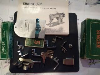Vintage Singer Model 319 Sewing Machine Attachments And Discs.