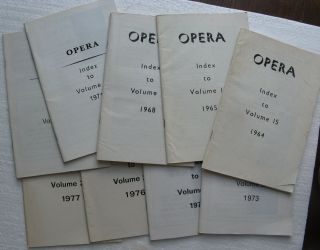 (9) " Opera Index " Booklets 1964,  1965,  1968,  1971,  1972,  1973,  1974,  1976,  1977