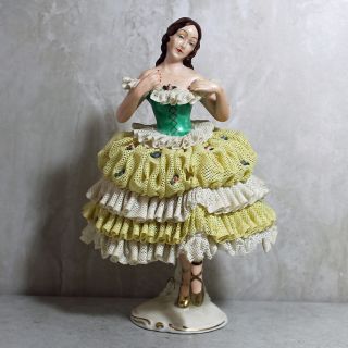 Vintage Dresden Lace Porcelain Ballerina Dancing Lady Figurine Germany Sk01338