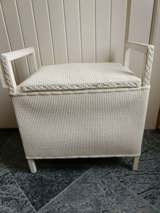 Vintage White Clothes Storage Wicker Handled Hamper With Seat And Braiding