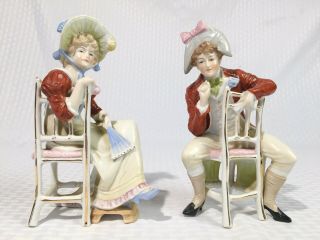 Pair Antique Porcelain Figurine Statue Dandy & Lady Dolls Germany Carl Schneider