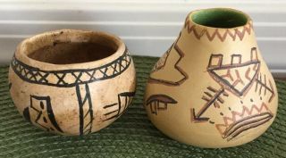 Vintage Native American Jemez Pueblo Pottery Miniature Pot & Vase Signed Alma