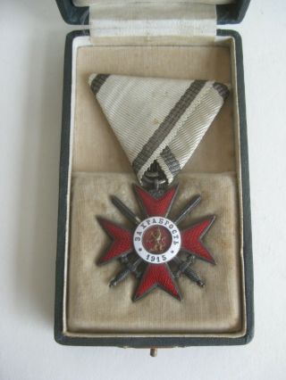 Antique Wwi Bulgarian Military War Enamel Merit Cross Medal Ribbon &box Bulgaria