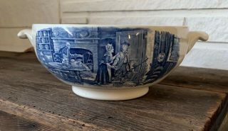 Vintage Staffordshire Liberty Blue Soup Tureen Historic Scenes Boston Tea Party