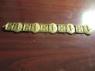 Antique Art Deco,  Gold Color Bracelet,  Almost 8 Inch Long,  With Angels