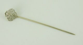 Vintage / Antique Art Deco 14k White Gold Diamond Filigree Stick Pin 2