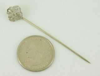 Vintage / Antique Art Deco 14k White Gold Diamond Filigree Stick Pin 3