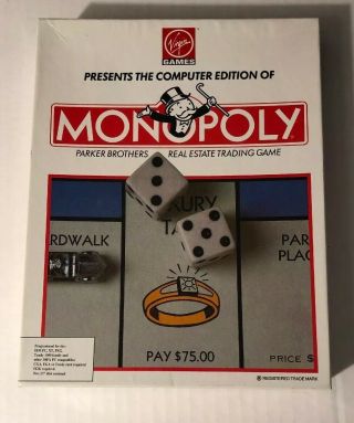 Vintage Monopoly Ibm Pc Game 3.  5 Floppy Disk Virgin Games 1991 Tandy 1000 Amiga