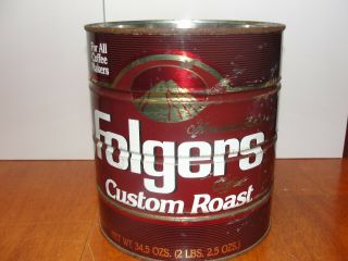 Vintage Large Mountain Grown Folgers Coffee Tin Metal 2lbs 2.  5 Oz Can W/o Lid