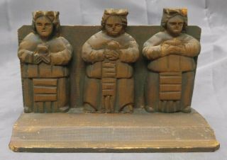 Old Vintage Hand Carved Wooden Spanish Latin Santos Three Kings Wood Carving