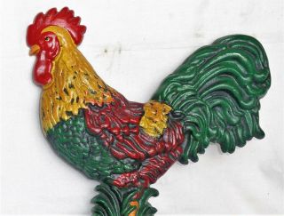 Vintage Large Cast Iron Hand Painted Rooster Doorstop 11 1/2 