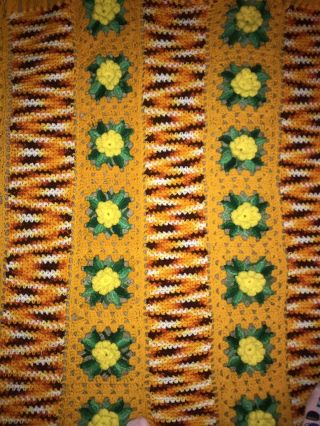 Vintage 70s Handmade Granny Crochet Afghan Throw Lap Blanket Oranges