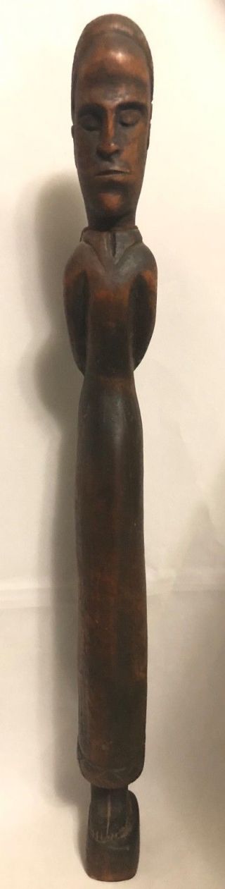 Vintage African Carved Ebony Wood Female Statue,  19 " Tall,  Amhar Region Ethiopia