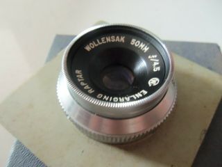 Vintage Wollensak 50mm F/4.  5 Raptar Enlarging Lens w/ Mounting Plate 3