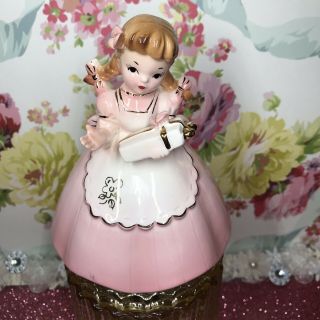 Vtg Nikoniko Girl In Pink Dress W Present Going To Birthday Party Figurine Japan