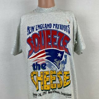 England Patriots 1997 Bowl Squeeze The Cheese T - Shirt Vtg 90s Nfl L