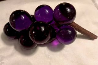 Mid Century Modern Lucite/acrylic Purple Grape Cluster With Stem Decor