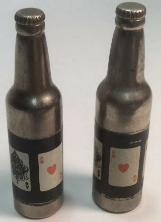 Two Vintage Beer Bottle Shaped Lighters With Playing Cards Kem Co.  Detroit Mich.