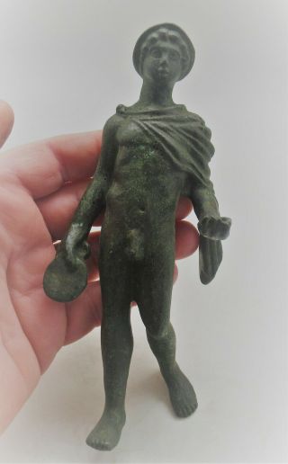 Circa 200 - 300ad Ancient Roman Bronze Statuette Of Hermes Large & Impressive
