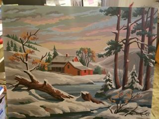 Vintage Paint By Number Winter Scene From 1970 
