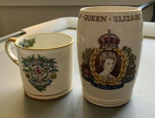 2 Queen Elizabeth Ii Coronation Mugs 1953 Copeland & Hammersley Momentos