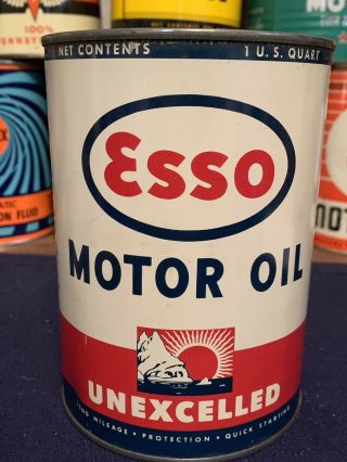 Vintage Esso Unexcell Motor Oil 1 Qt.  Metal Can Gas Station Sign - Empty